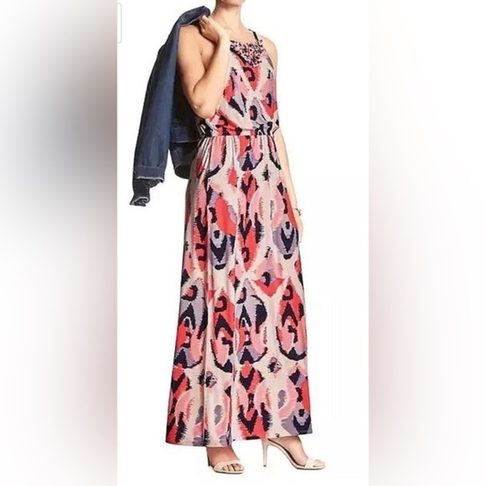 Banana Republic‎ Sleeveless Print Macrame Halter Maxi Dress